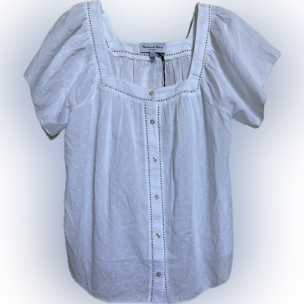 NWT Michael Stars White Square Neck Eyelet Peasant Top